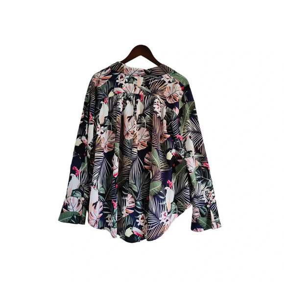 Umgee Tropical Tucan Leaf Forest Print Long Sleeve Shirt Button Up Size M - Picture 4 of 9
